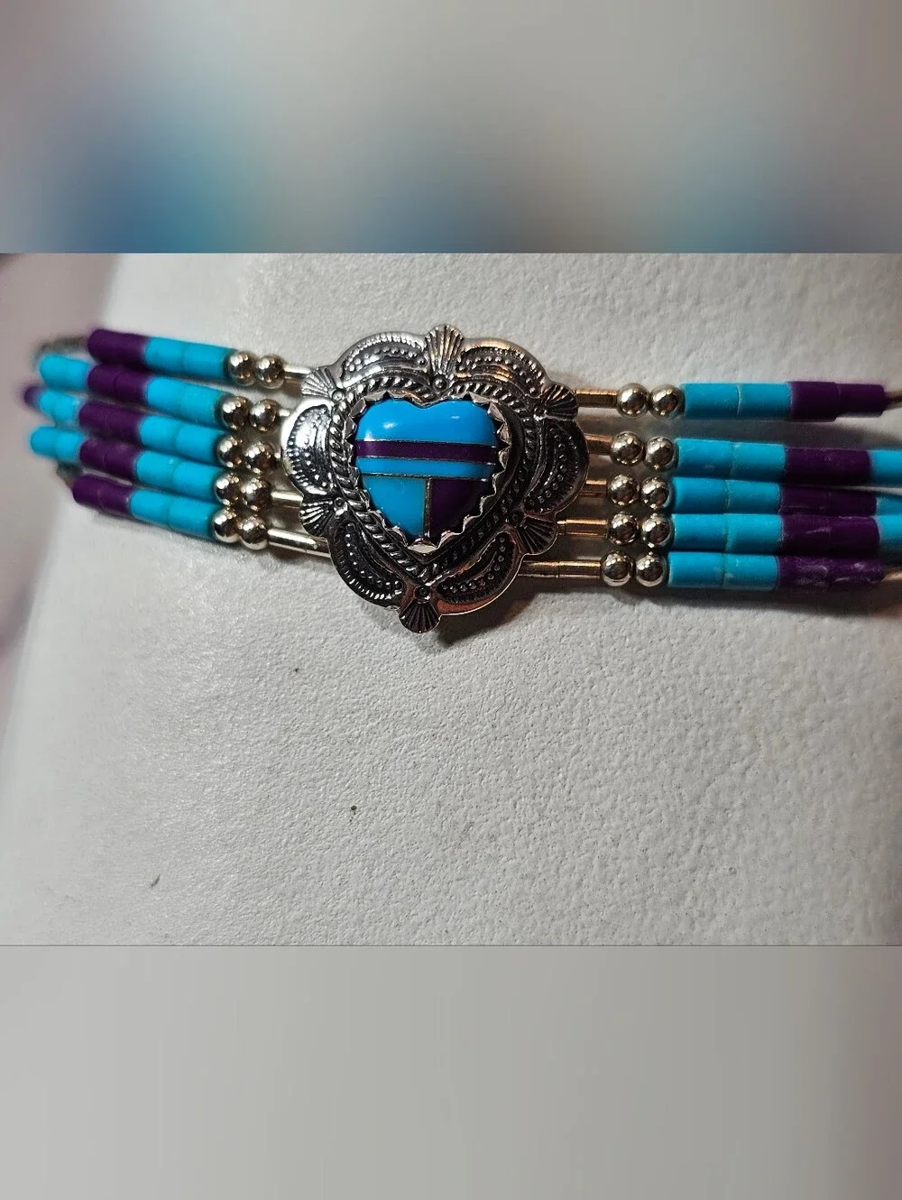 Sterling Liquid Silver Heart Concho Bracelet with Inlaid Stone